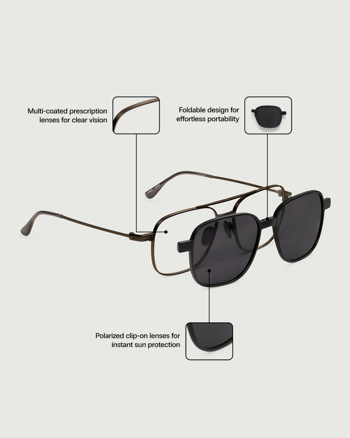 Gunmetal-Midnight Polarized::Chase Eyeglasses pilot Black metal front diagonal