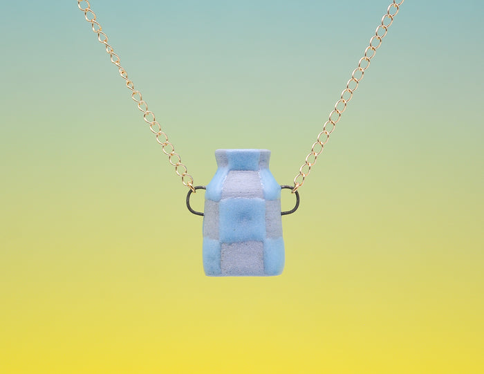 Checkered Pot Necklace - Baby Blue