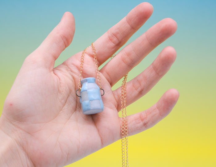 Checkered Pot Necklace - Baby Blue