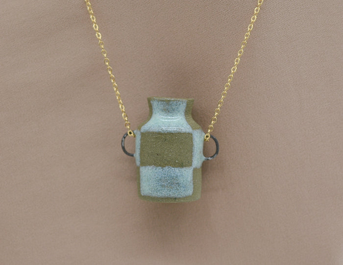 Checkered Pot Necklace - Honeydew