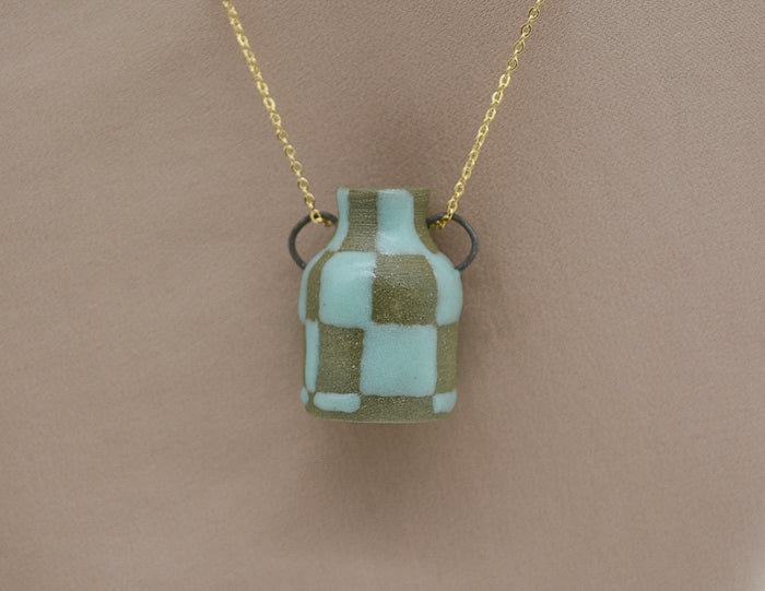 Checkered Pot Necklace - Satin Mint