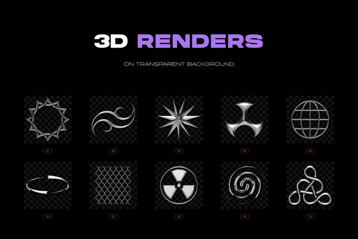 Chrome & Vector Abstract Shapes Bundle - 200 Unique Elements