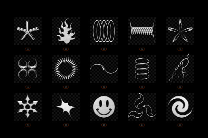 Chrome & Vector Abstract Shapes Bundle - 200 Unique Elements