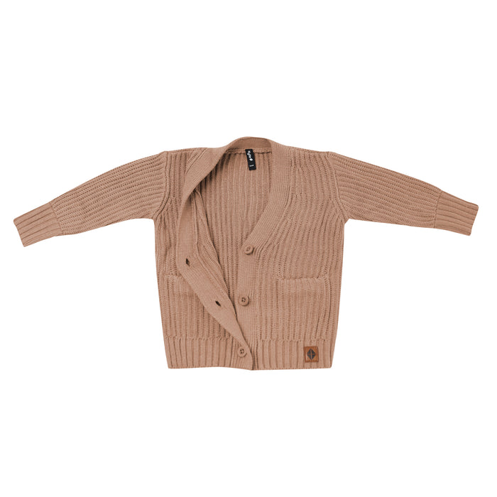 Chunky Knit Oversized Cardigan in Latte shown unbuttoned