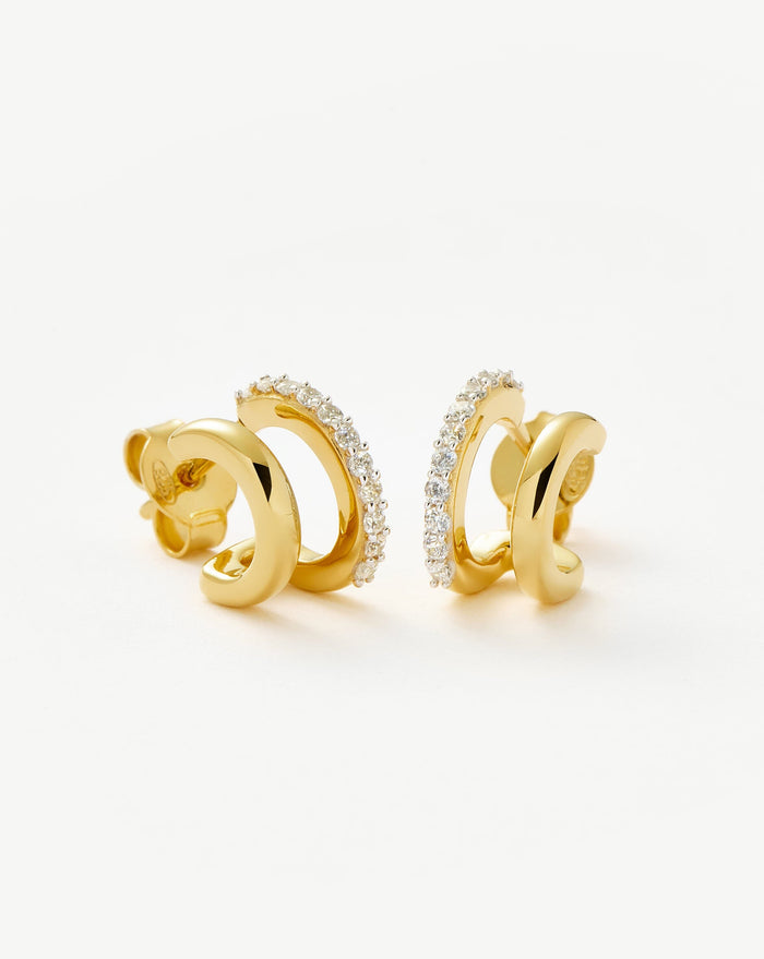 Classic Double Huggies | 18ct Gold Plated Vermeil/Cubic Zirconia Earrings Missoma