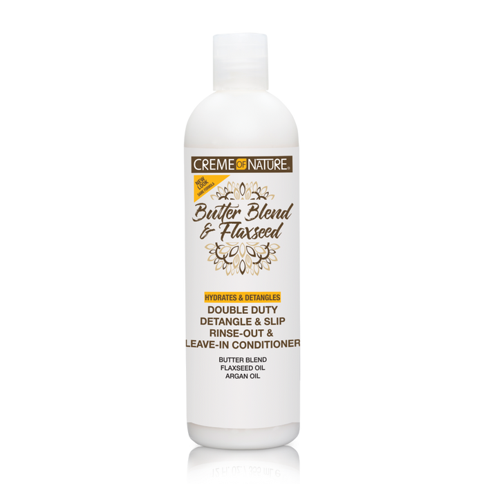 Creme of Nature Butter Blend & Flaxseed Double Duty Detangle & Slip Rinse-Out & Leave-In Conditioner 12oz