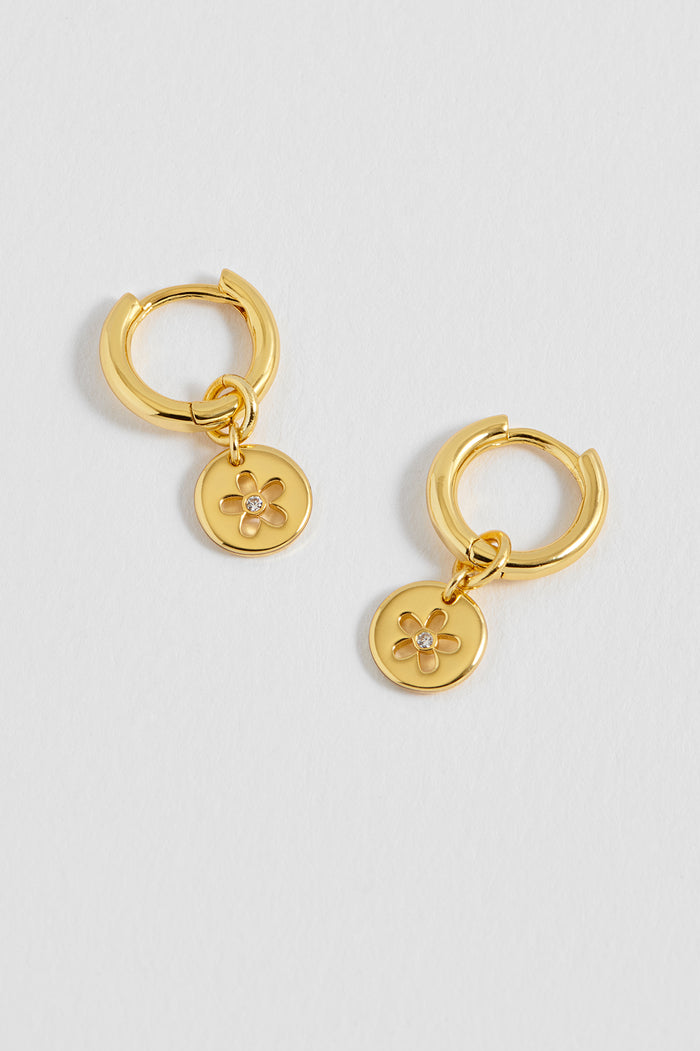 CZ Flower Coin Huggie Hoops