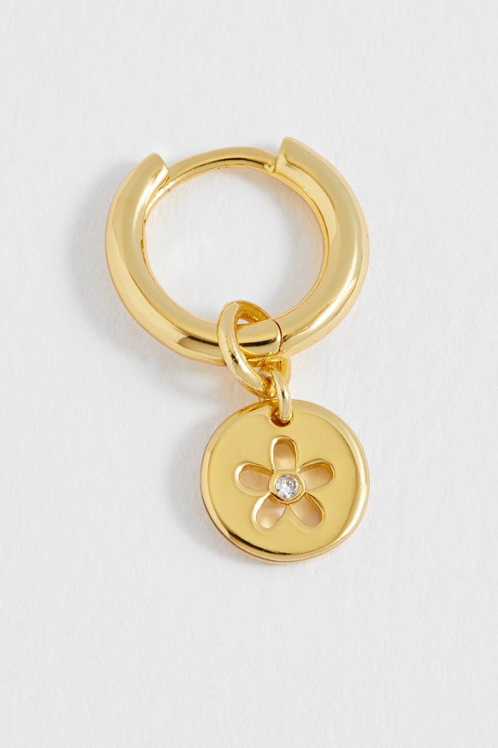 CZ Flower Coin Huggie Hoops
