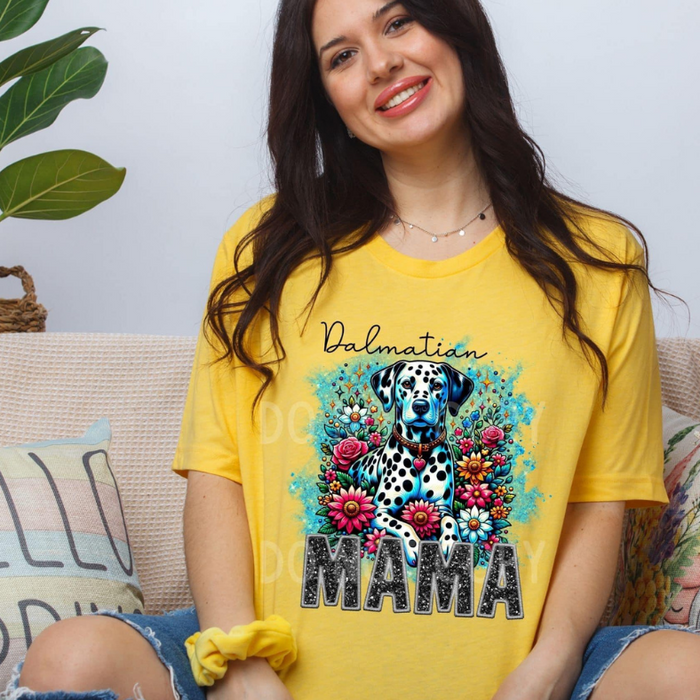 Dalmation Dog Mama Faux Glitter Tee
