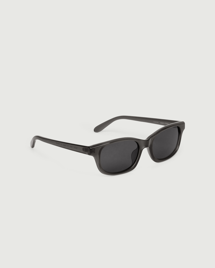 Heron ::Dane Wide Sunglasses rectangle black brown recycled polyester front diagonal