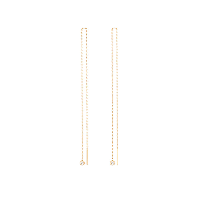 Hanging Diamond Earring Long Chain in 18k Yellow Gold