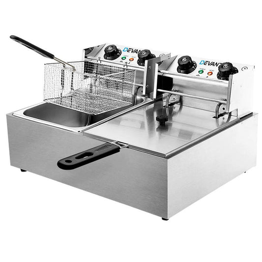 Devanti Commercial Electric Twin Deep Fryer Silver