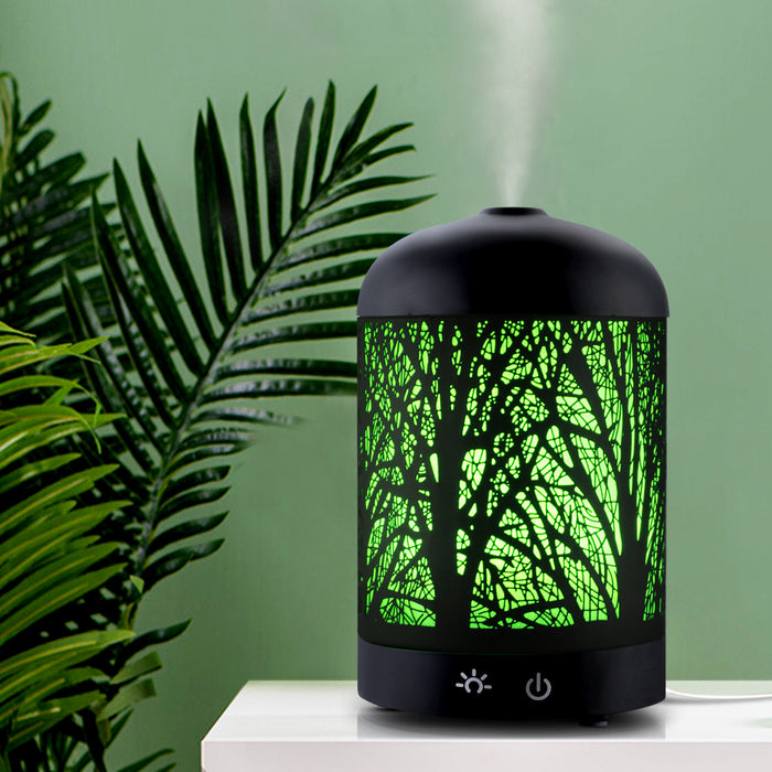 Devanti Aroma Diffuser Aromatherapy LED Night Light Air Humidifier Purifier Round 500ml Remote Control Light Wood Grain