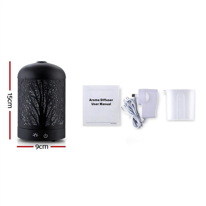 Devanti Aroma Diffuser Aromatherapy LED Night Light Air Humidifier Purifier Round 500ml Remote Control Light Wood Grain