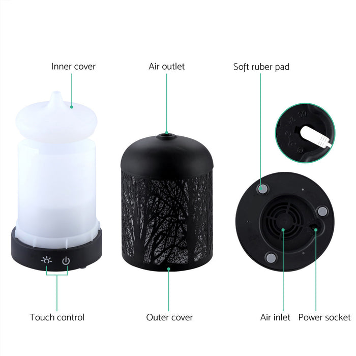 Devanti Aroma Diffuser Aromatherapy LED Night Light Air Humidifier Purifier Round 500ml Remote Control Light Wood Grain