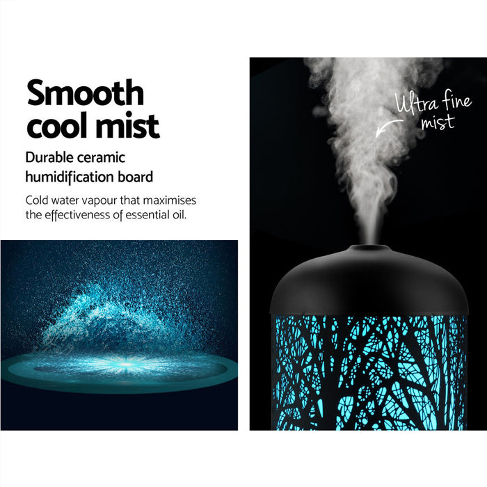 Devanti Aroma Diffuser Aromatherapy LED Night Light Air Humidifier Purifier Round 500ml Remote Control Light Wood Grain