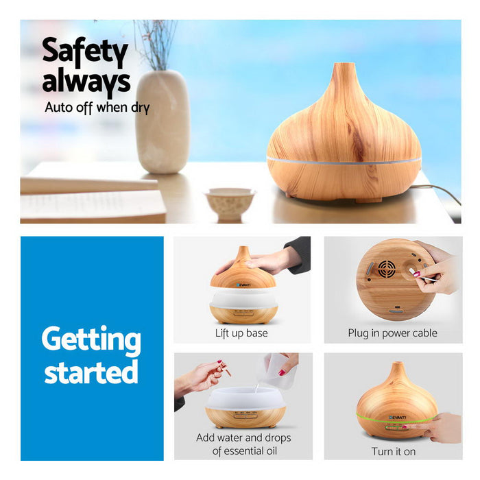 Devanti 300ml 4 in 1 Aroma Diffuser - Light Wood - Devanti
