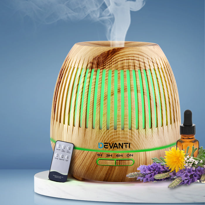 Devanti Aromatherapy Diffuser Aroma Essential Oils Air Humidifier LED Light 400ml Wood Grain