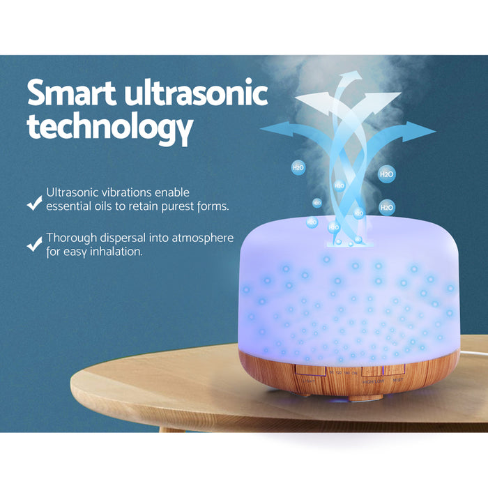 Devanti Aroma Diffuser Aromatherapy LED Night Light Air Humidifier Purifier Light Wood Grain 500ml - Devanti