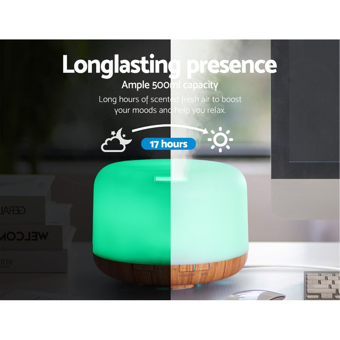 Devanti Aroma Diffuser Aromatherapy LED Night Light Air Humidifier Purifier Light Wood Grain 500ml - Devanti