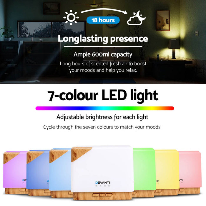 Devanti Aroma Diffuser Air Humidifier Night Light 600ml