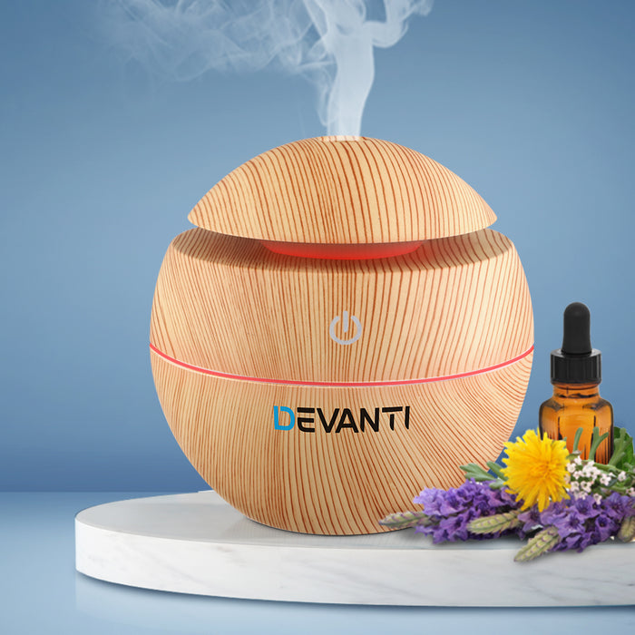 Devanti Aromatherapy Diffuser Aroma Essential Oils Air Humidifier LED Light 130ml Light Wood Grain