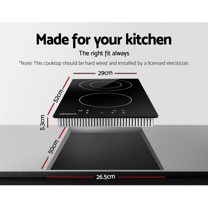 Devanti Electric Ceramic Cooktop 30cm Kitchen Cooker Cook Top Hob Touch Control 3-Zones Black