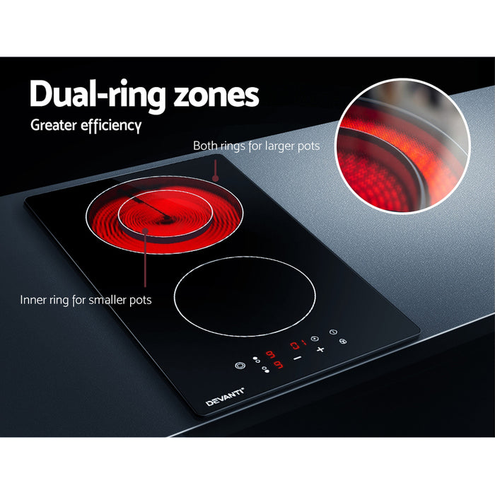 Devanti Electric Ceramic Cooktop 30cm Kitchen Cooker Cook Top Hob Touch Control 3-Zones Black