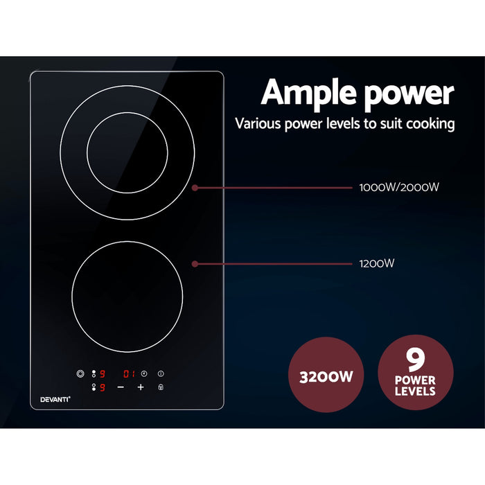 Devanti Electric Ceramic Cooktop 30cm Kitchen Cooker Cook Top Hob Touch Control 3-Zones Black