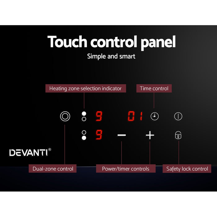 Devanti Electric Ceramic Cooktop 30cm Kitchen Cooker Cook Top Hob Touch Control 3-Zones Black