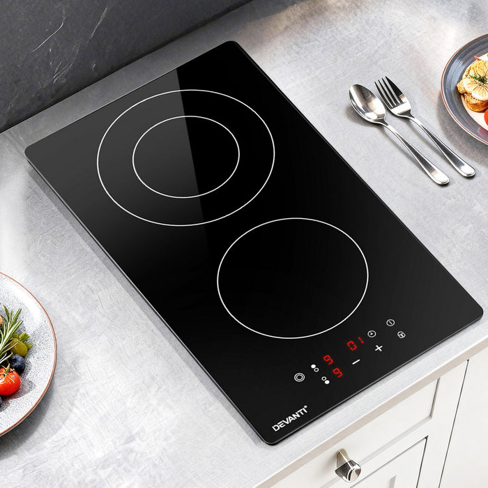 Devanti Electric Ceramic Cooktop 30cm Kitchen Cooker Cook Top Hob Touch Control 3-Zones Black