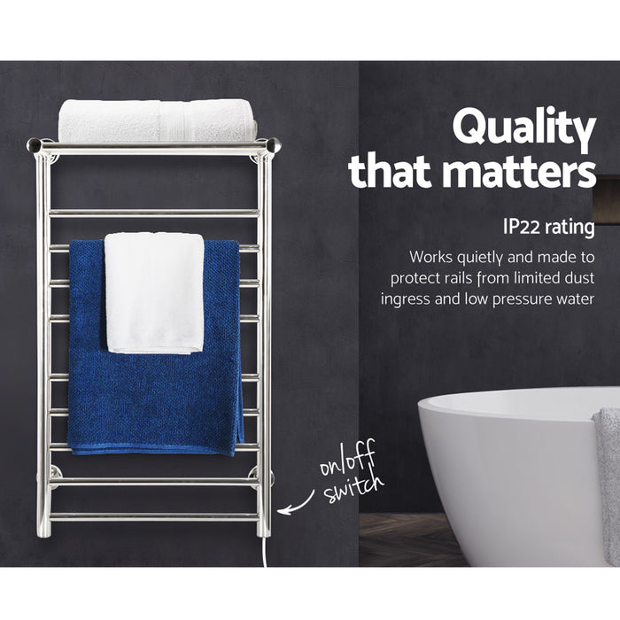 Devanti Electric Heated Towel Rail Wall Mount Silver