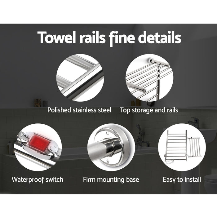 Devanti Electric Heated Towel Rail Wall Mount Silver