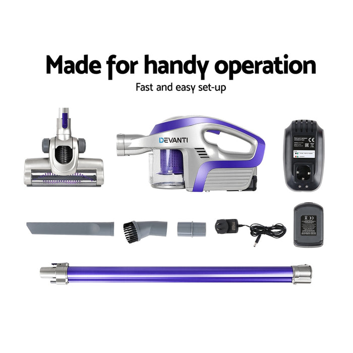 Devanti Cordless Stick Vacuum Cleaner Purple and Grey