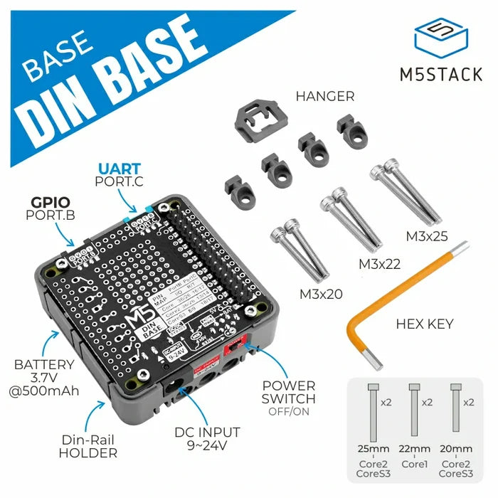 Din Base with 500mAh Battery - m5stack-store