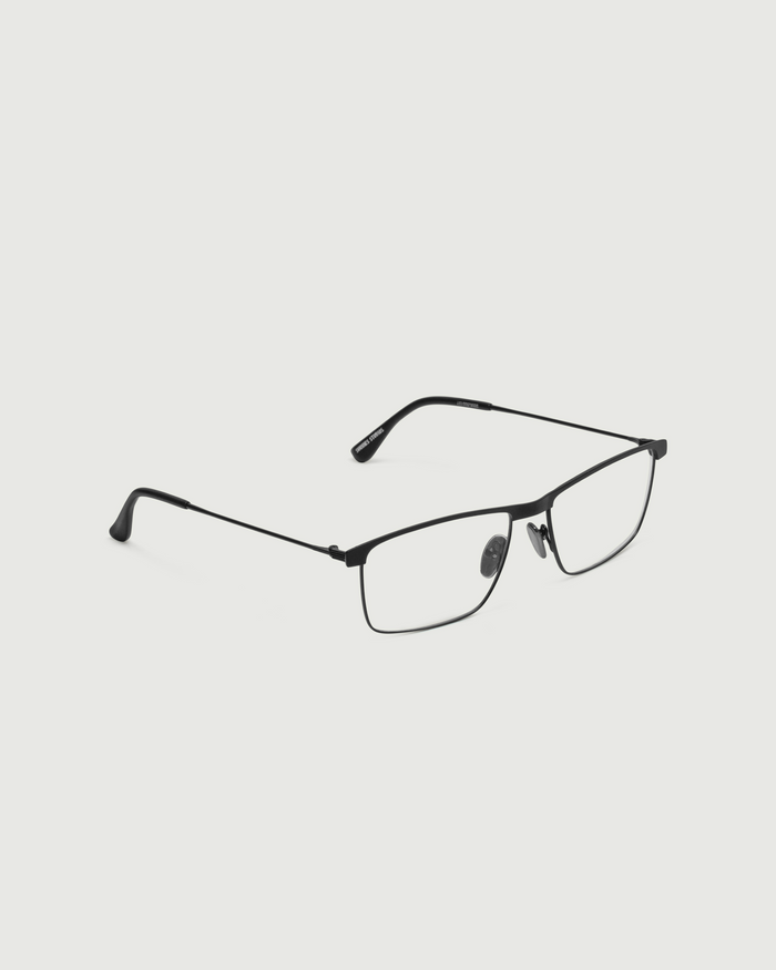 Charcoal::Elliot Eyeglasses Rectangle Black metal front diagonal