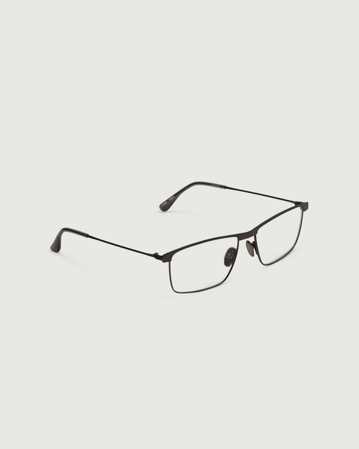 Gunmetal::Elliot Eyeglasses Rectangle Gray metal front diagonal
