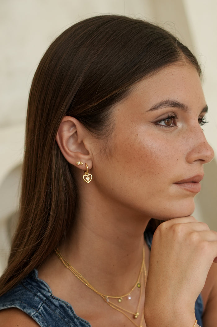 Enveloped CZ Heart Huggie Hoops