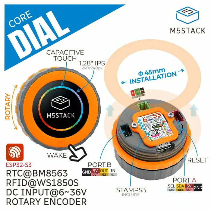 M5Stack Dial - ESP32-S3 Smart Rotary Knob w/ 1.28" Round Touch Screen - m5stack-store