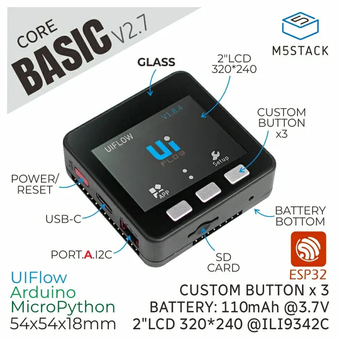 ESP32 Basic Core IoT Development Kit V2.7 - m5stack-store