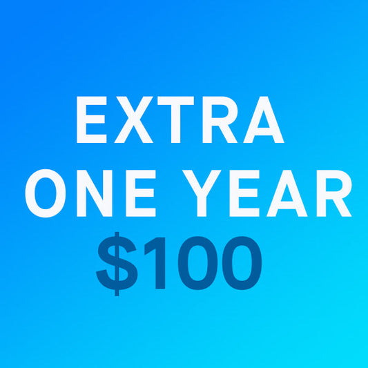 This is a blue background image with the text 'EXTRA ONE YEAR $100