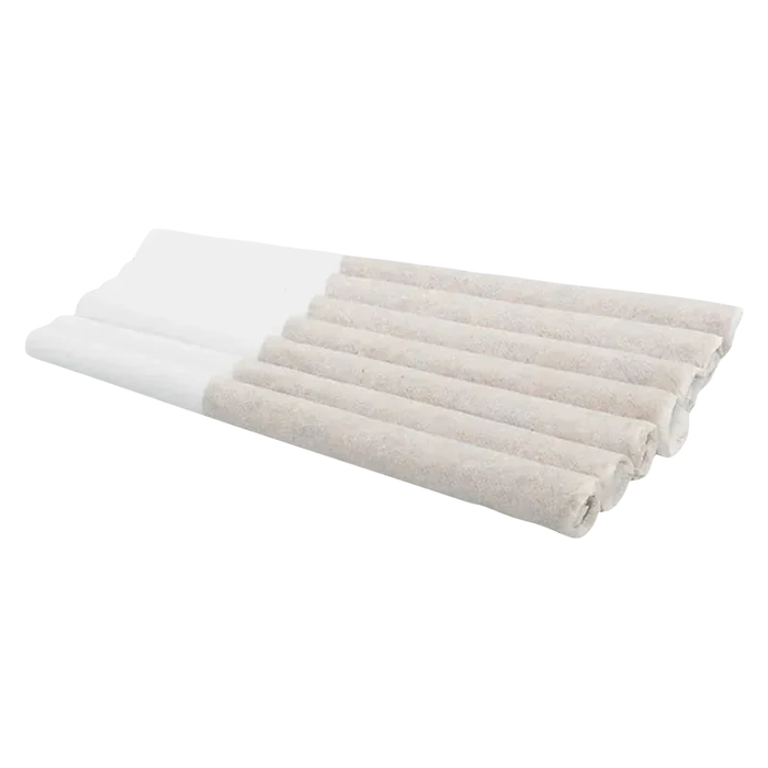 Angled close-up of a row of beige pre-rolled sticks on white tubes, labeled Facade PR 7 x 0.5 g.