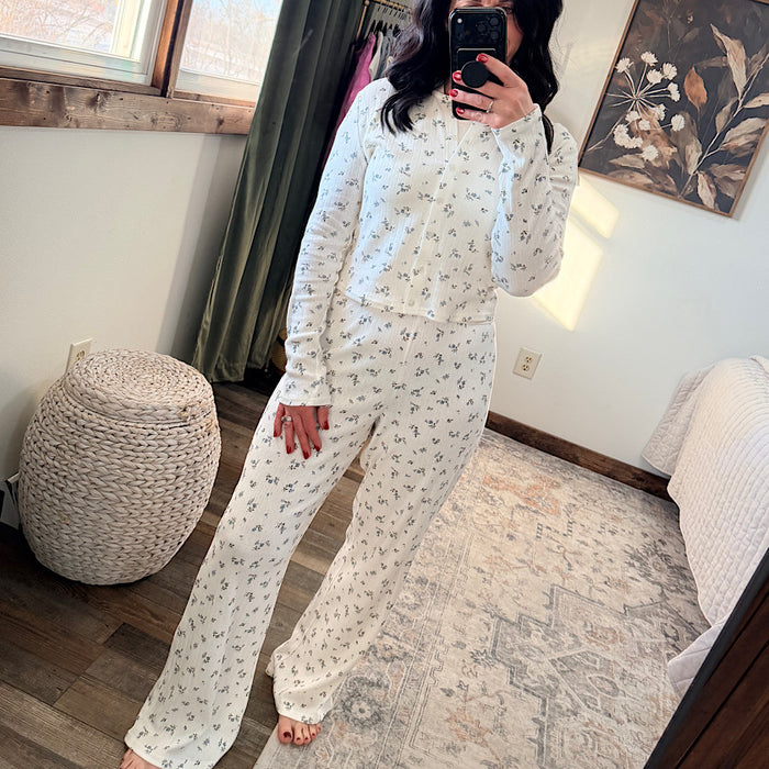 Floral Pointelle Knit Pants