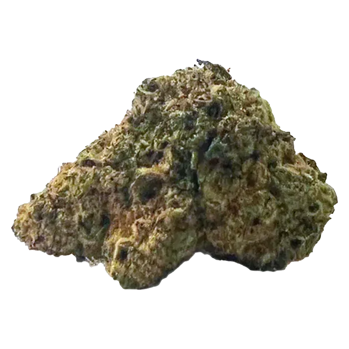 Close-up of a single greenish-brown nugget of Frost'd Flakes centered on a white background.