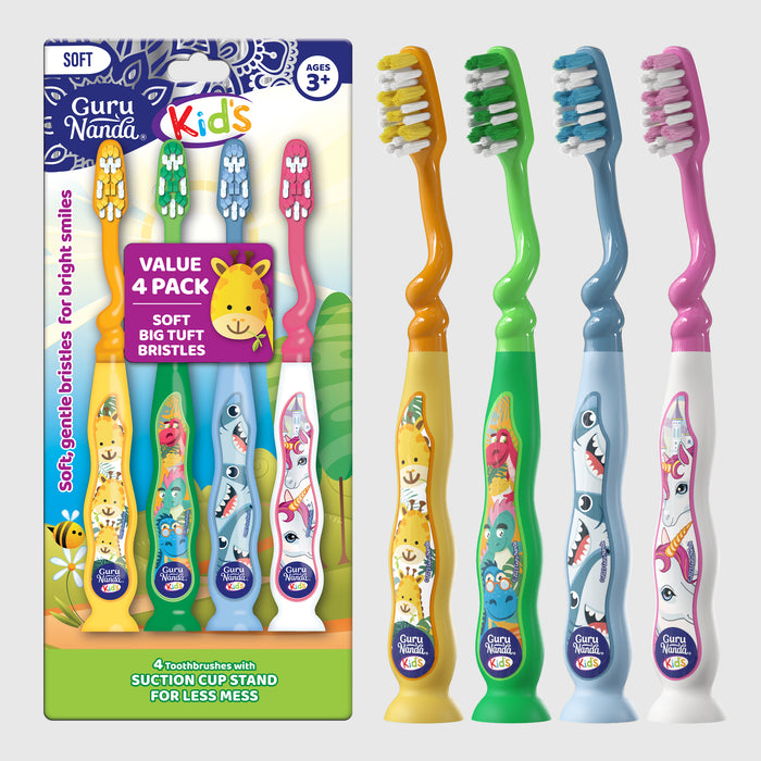 Fun Animals Kids' Toothbrush with Suction Cup – 4 Pack