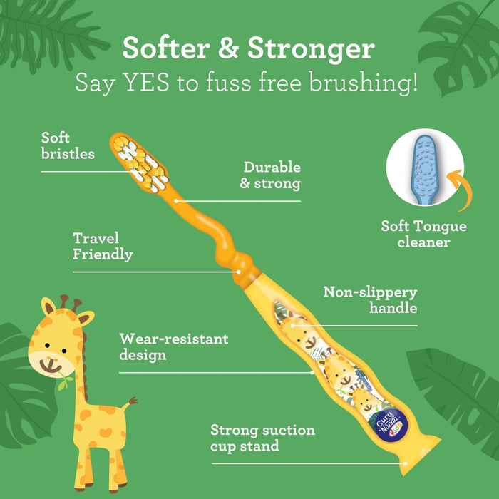 Fun Animals Kids' Toothbrush with Suction Cup (4-Pack) - GuruNanda