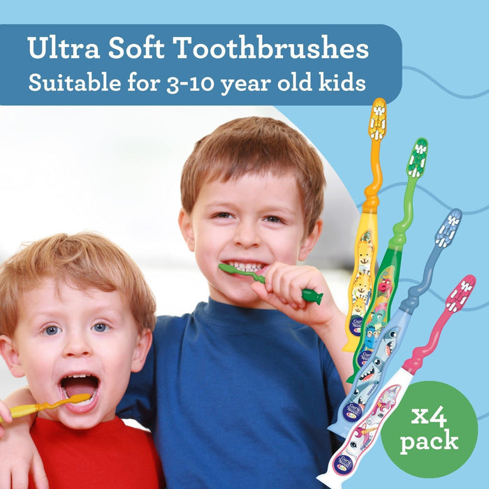 Fun Animals Kids' Toothbrush with Suction Cup (4-Pack) - GuruNanda