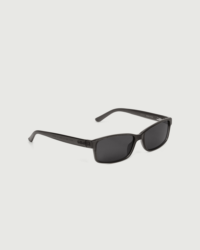 Heron::Gene Wide Sunglasses rectangle black recycled polyester front diagonal