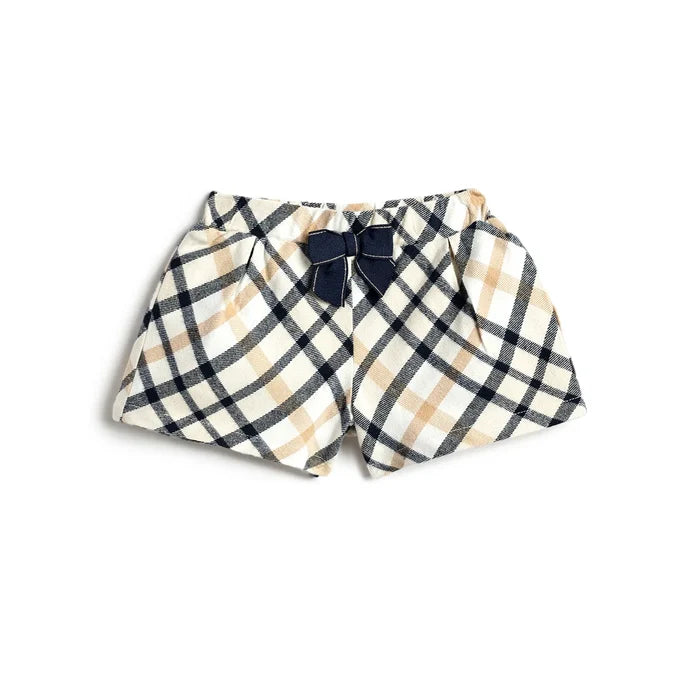 Girls Beige Checked Shorts