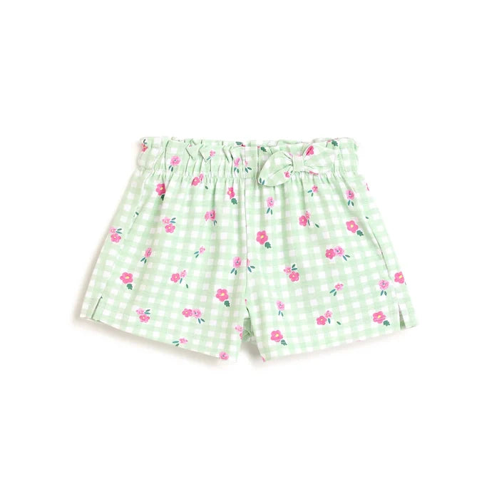 Girls Green Checked Shorts